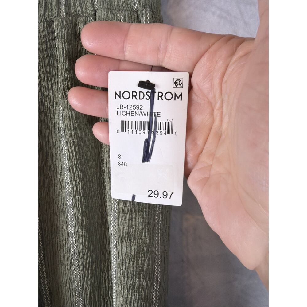 Ruby & Wren Drawstring Wide Leg Pants in Green & White Stripe Size S Nordstrom - Picture 5 of 9